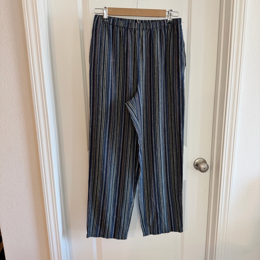 Vintage Striped Linen Blend Pants Medium Blue Straight Leg Company Collection